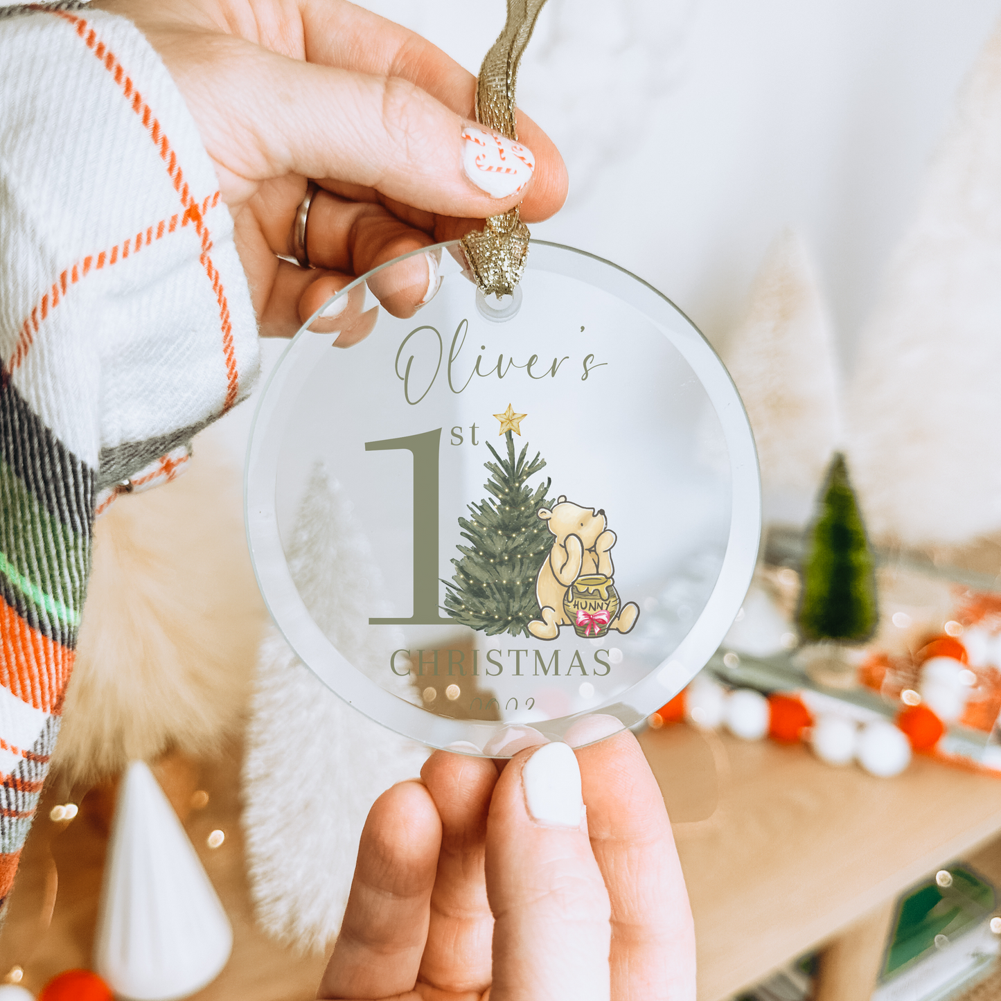 Customized Pooh 1st Christmas Baby Ornament
