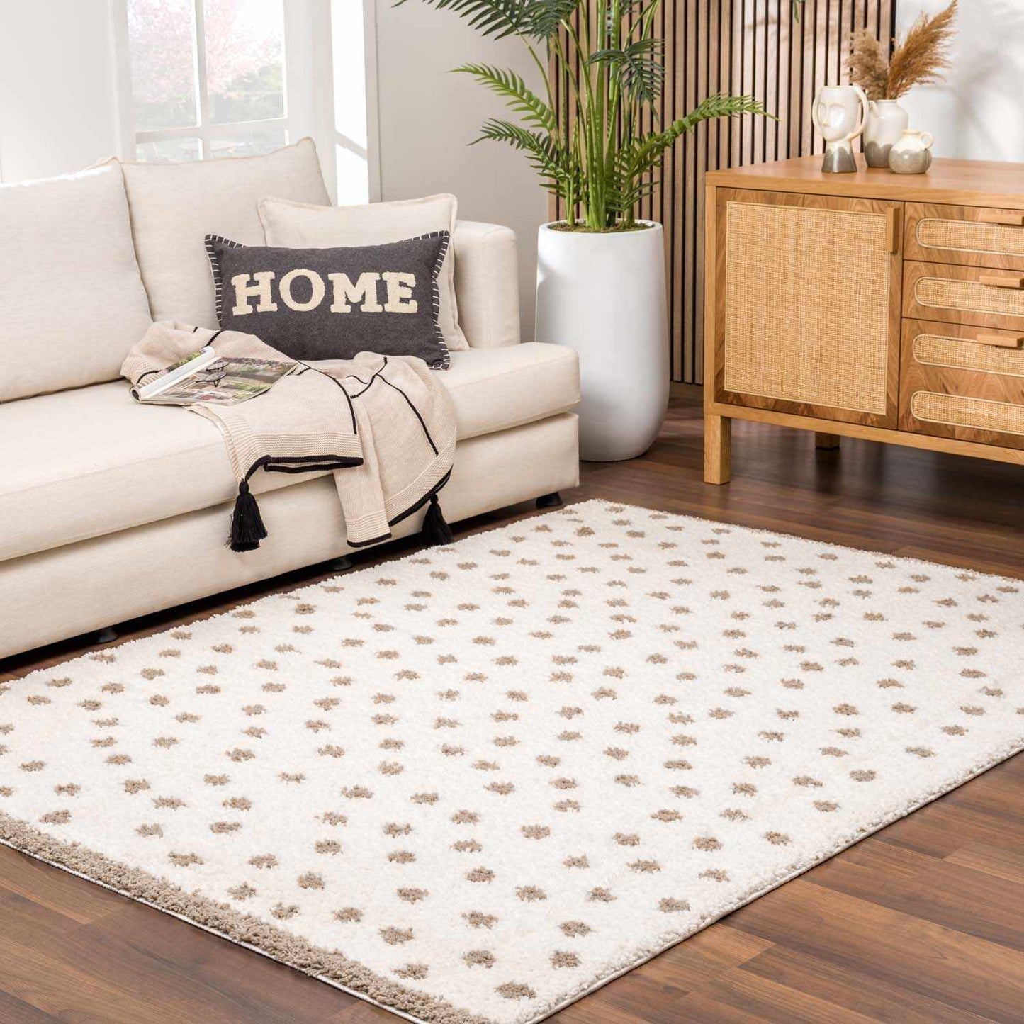 Dotted Cream & Brown Plush Rug