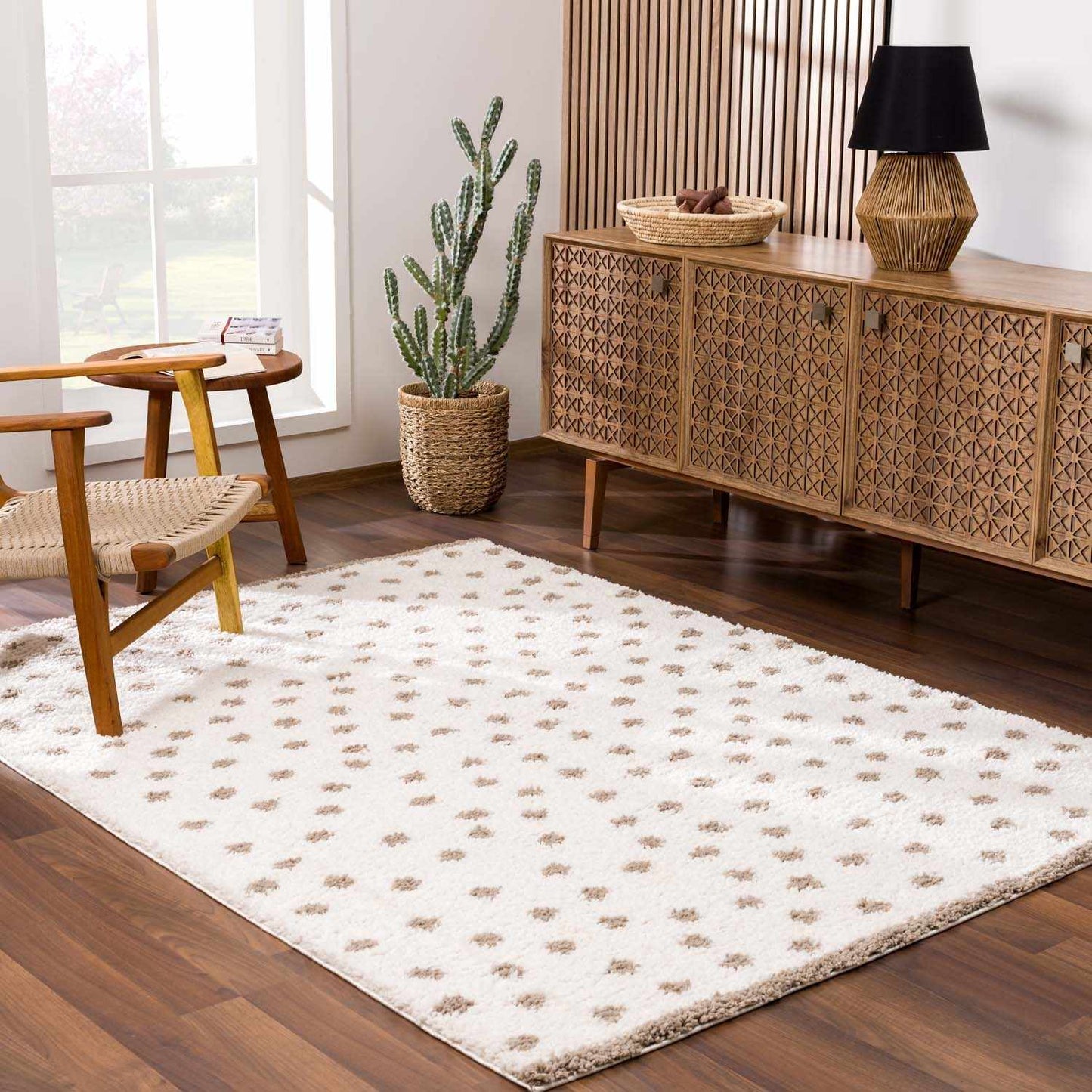 Dotted Cream & Brown Plush Rug