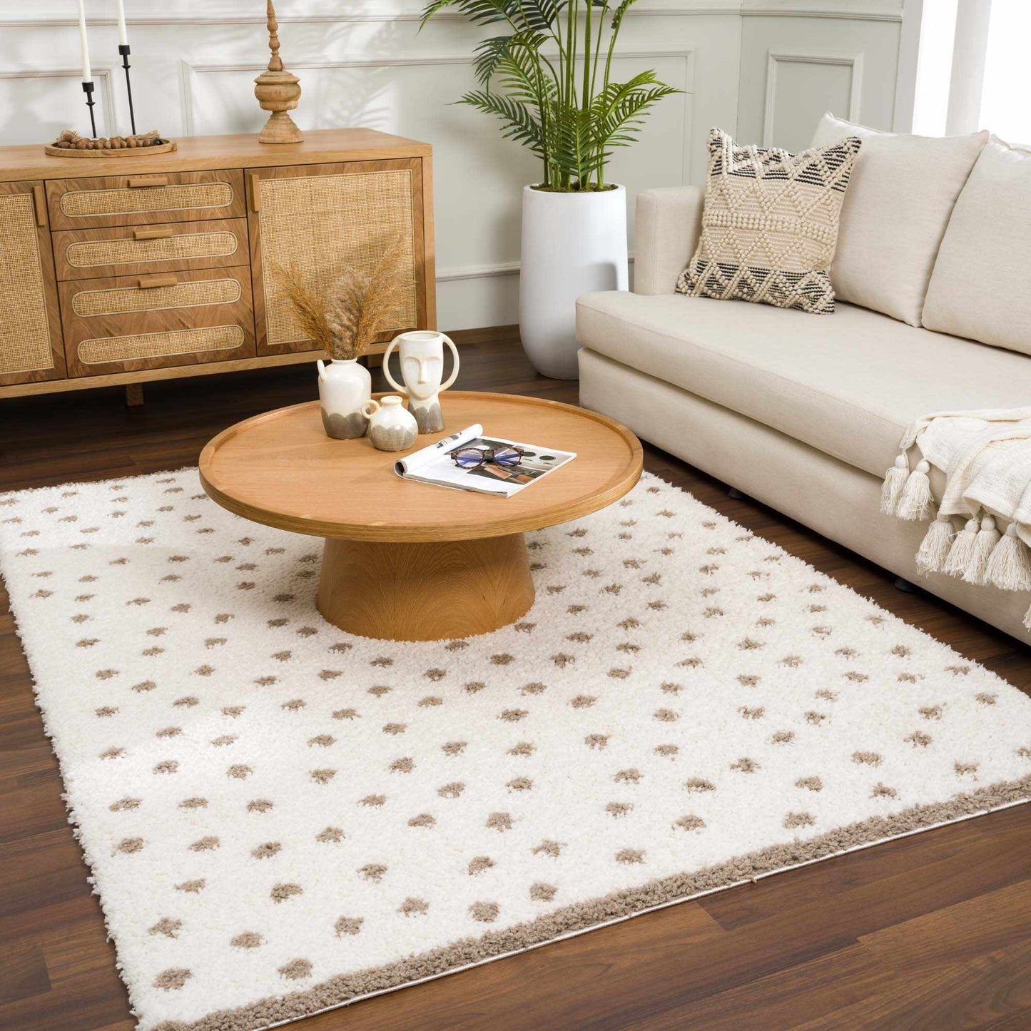 Dotted Cream & Brown Plush Rug