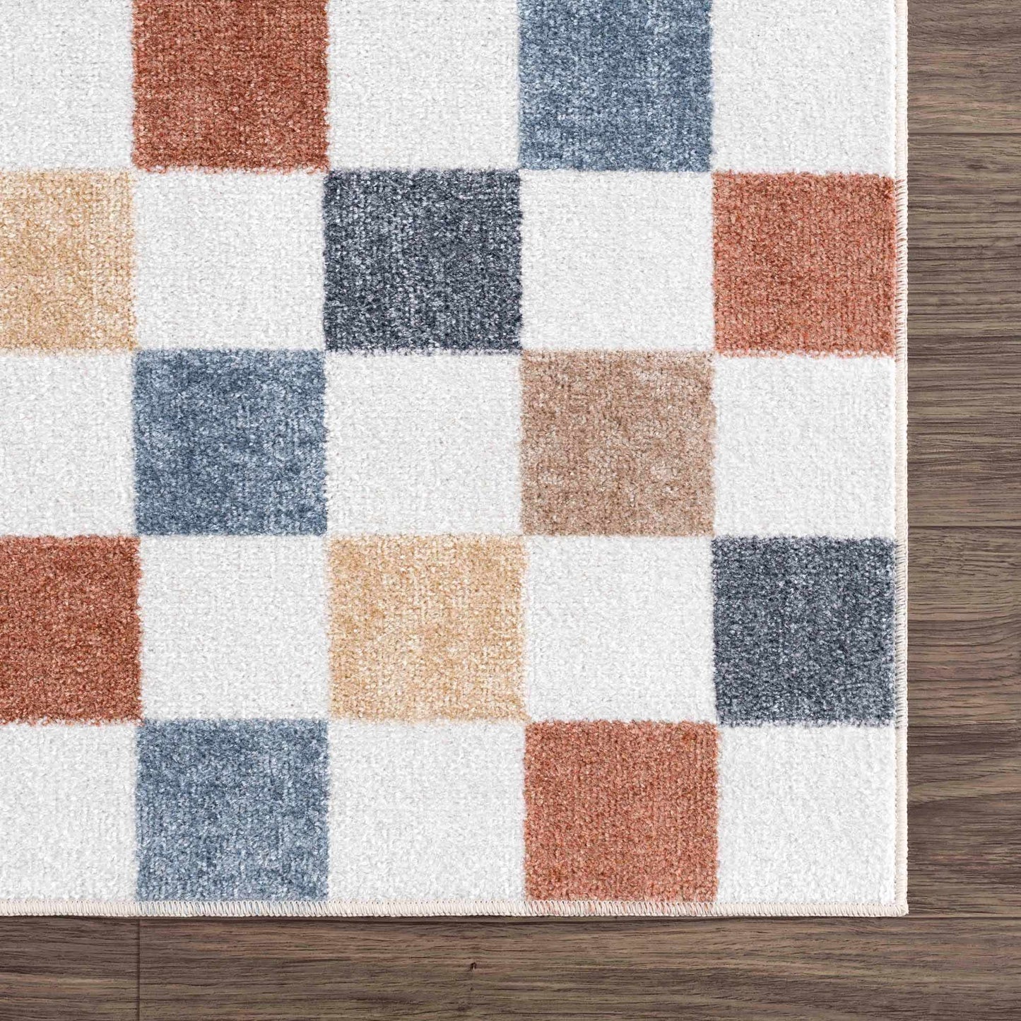 Colorful Terracotta Checkered Washable Rug