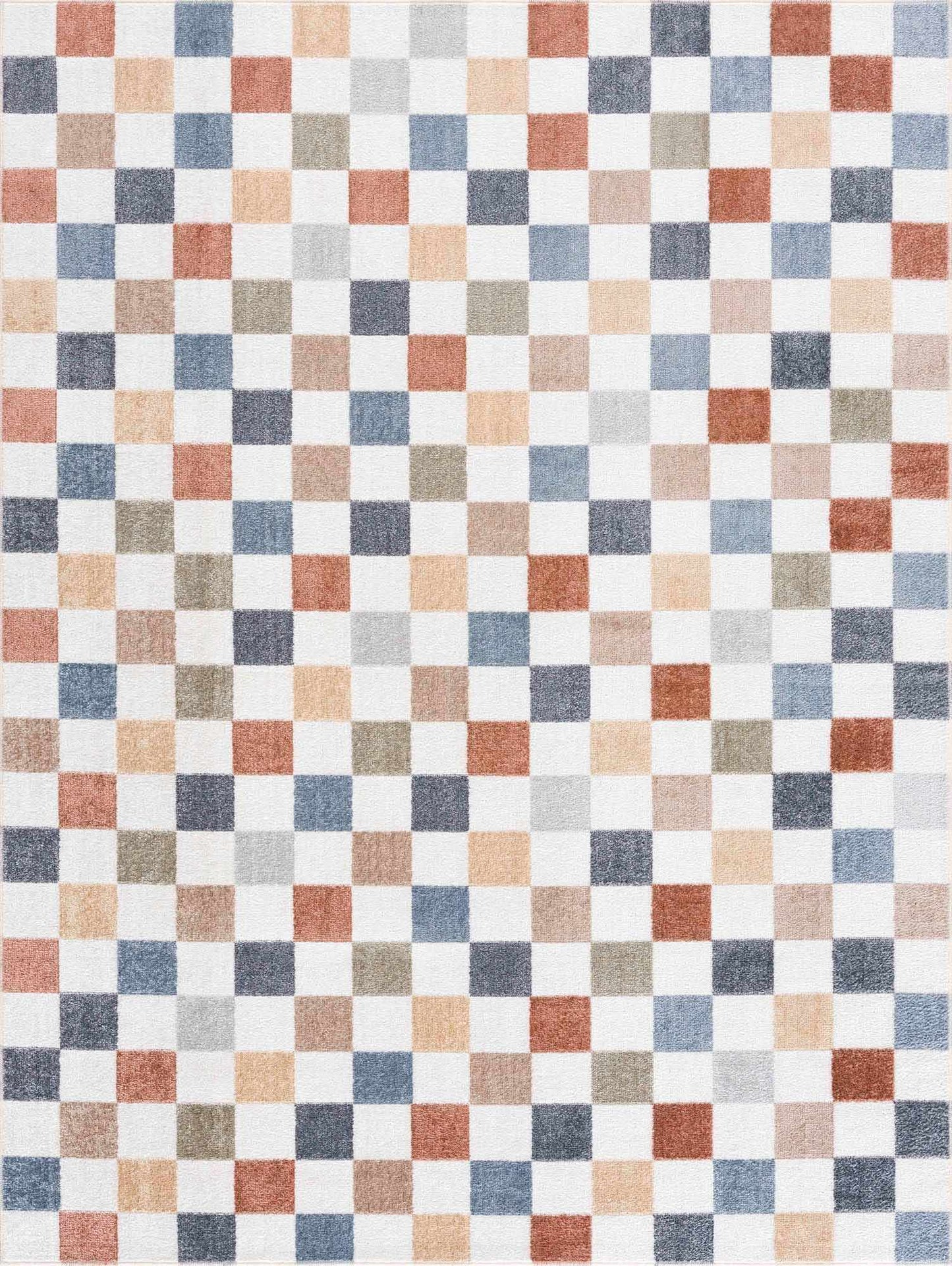 Colorful Terracotta Checkered Washable Rug