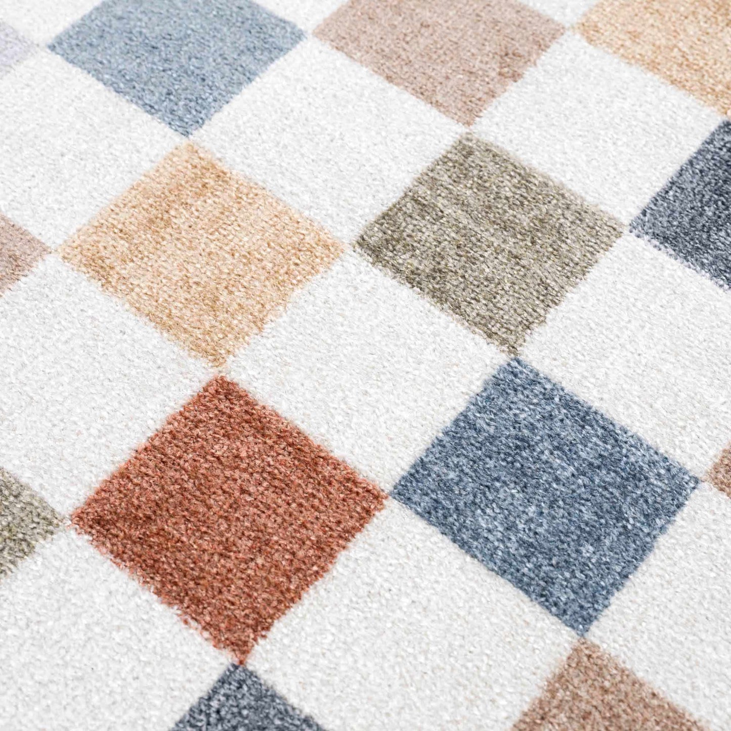 Colorful Terracotta Checkered Washable Rug