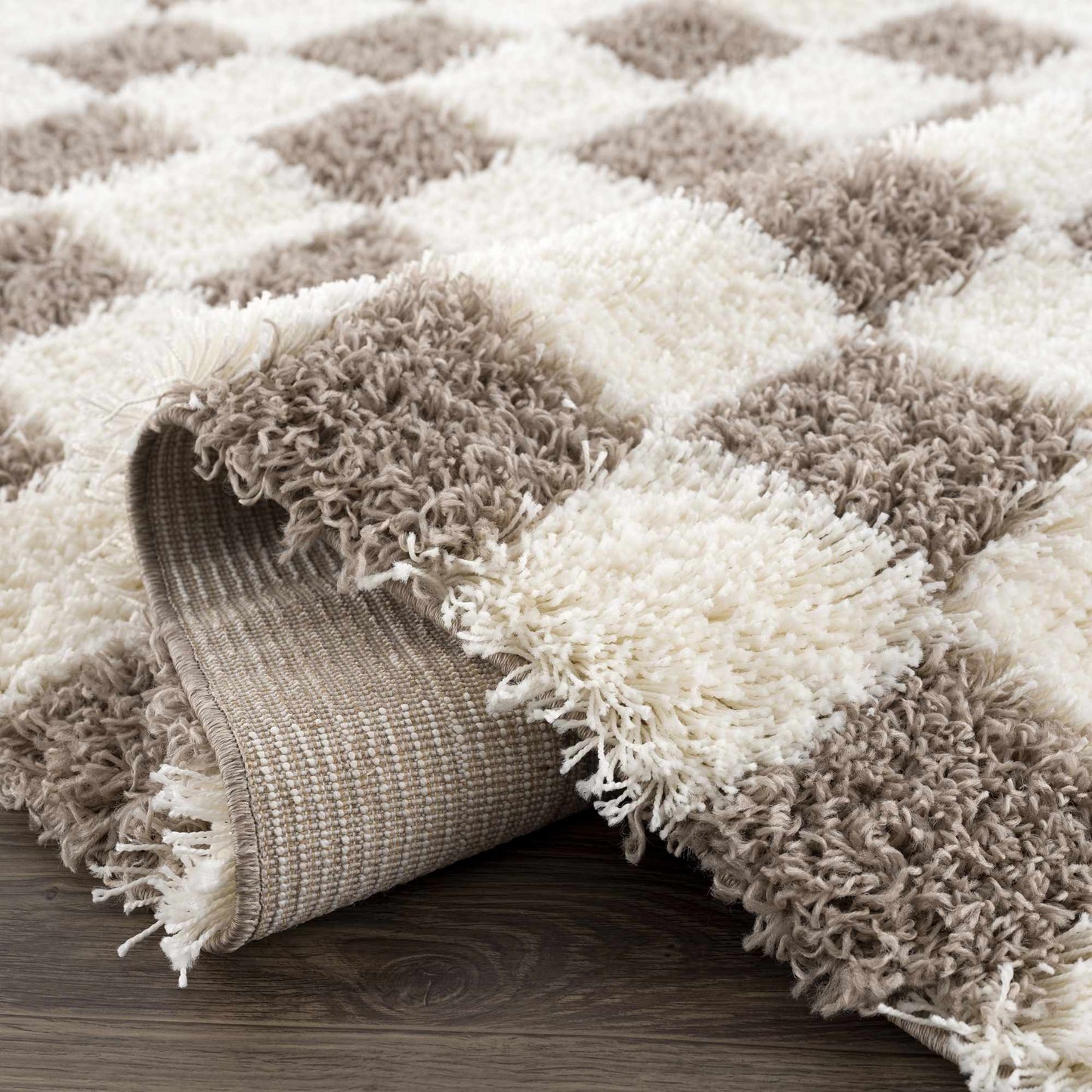 Brown Checkered Area Rug