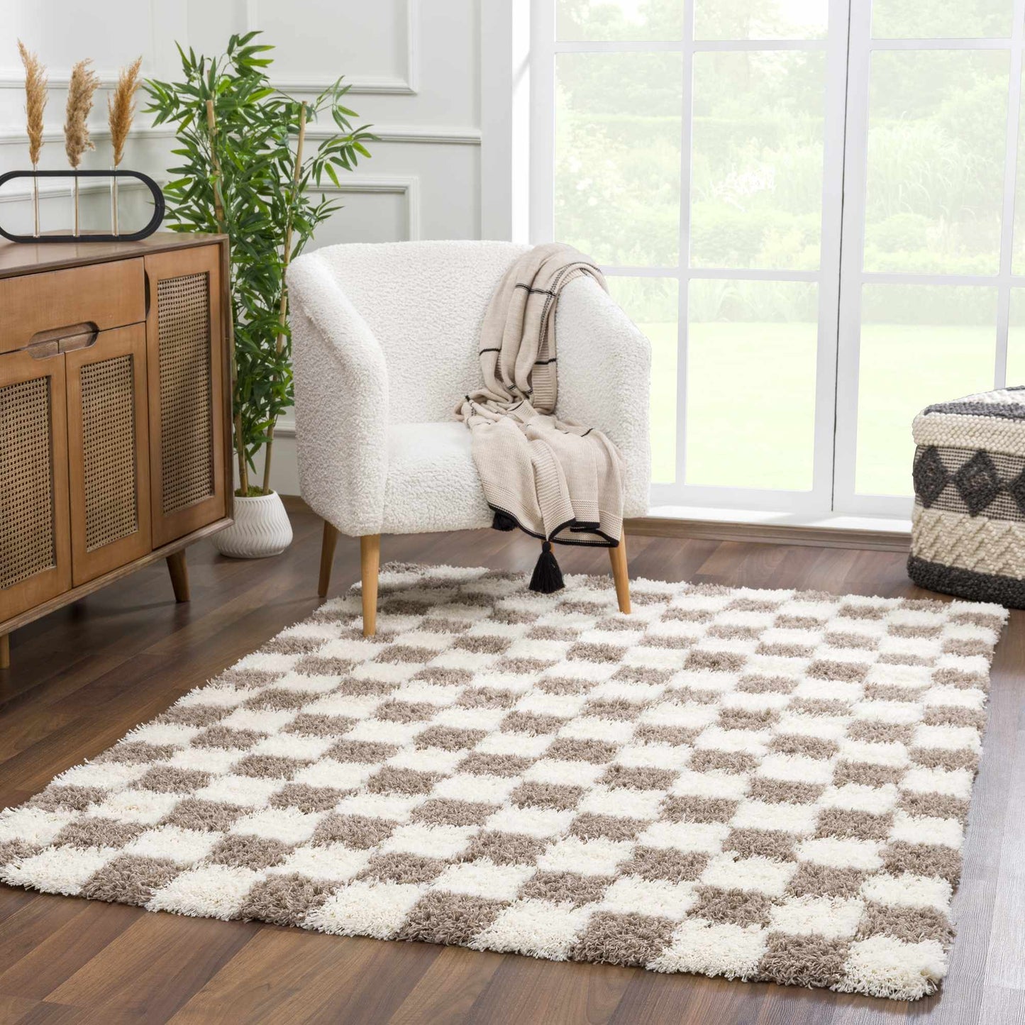Brown Checkered Area Rug