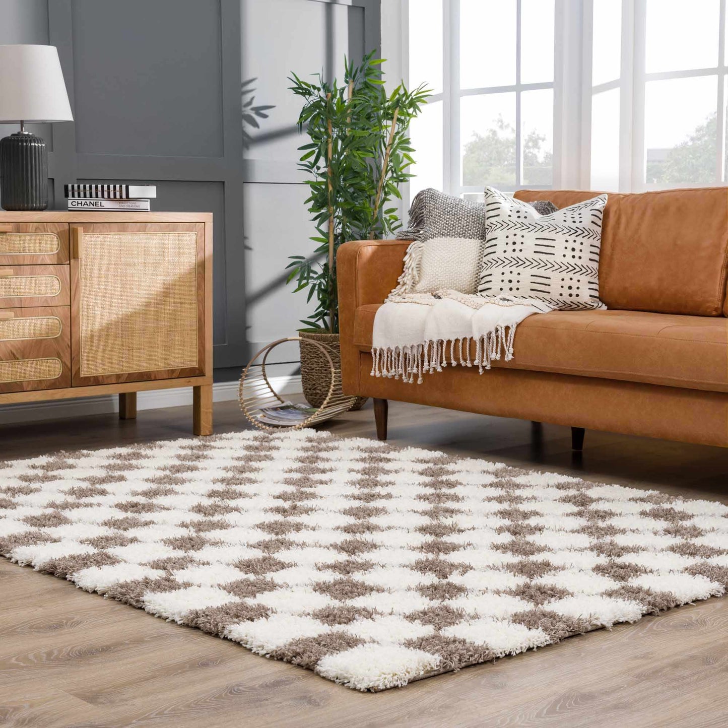 Brown Checkered Area Rug