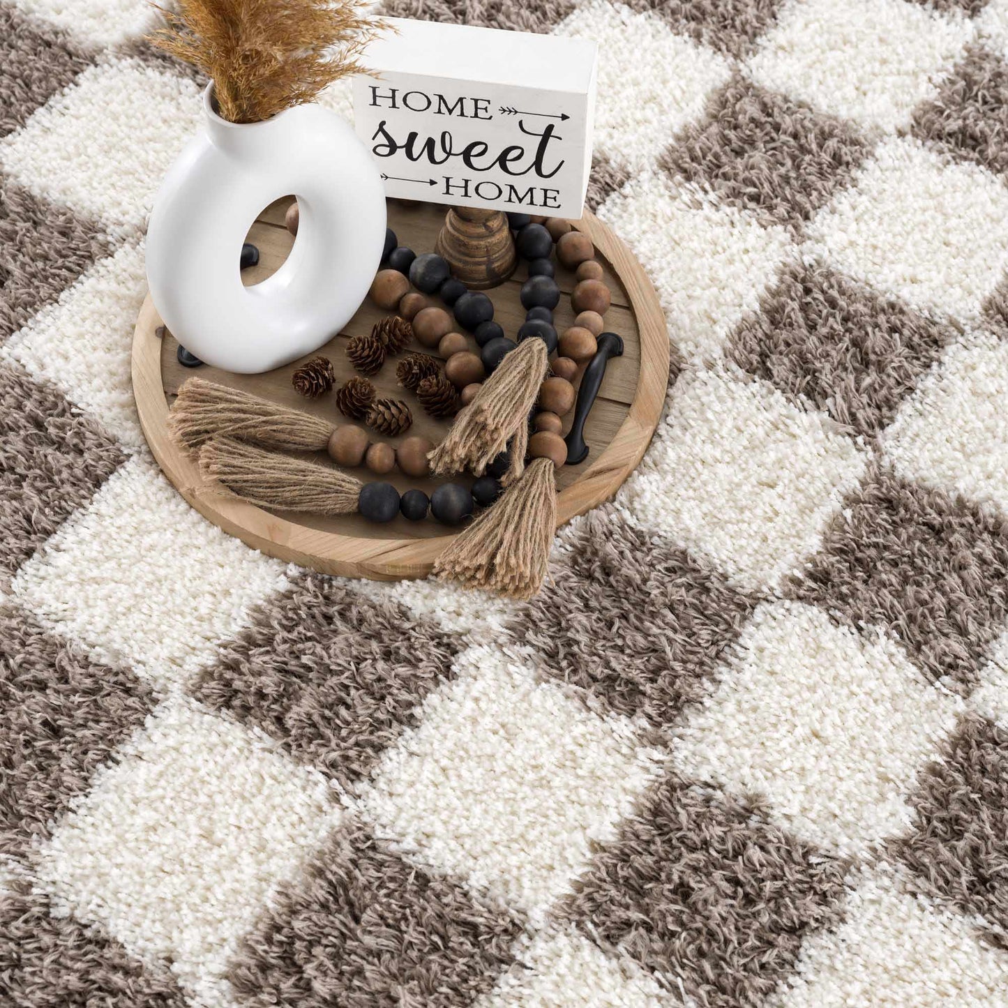Brown Checkered Area Rug