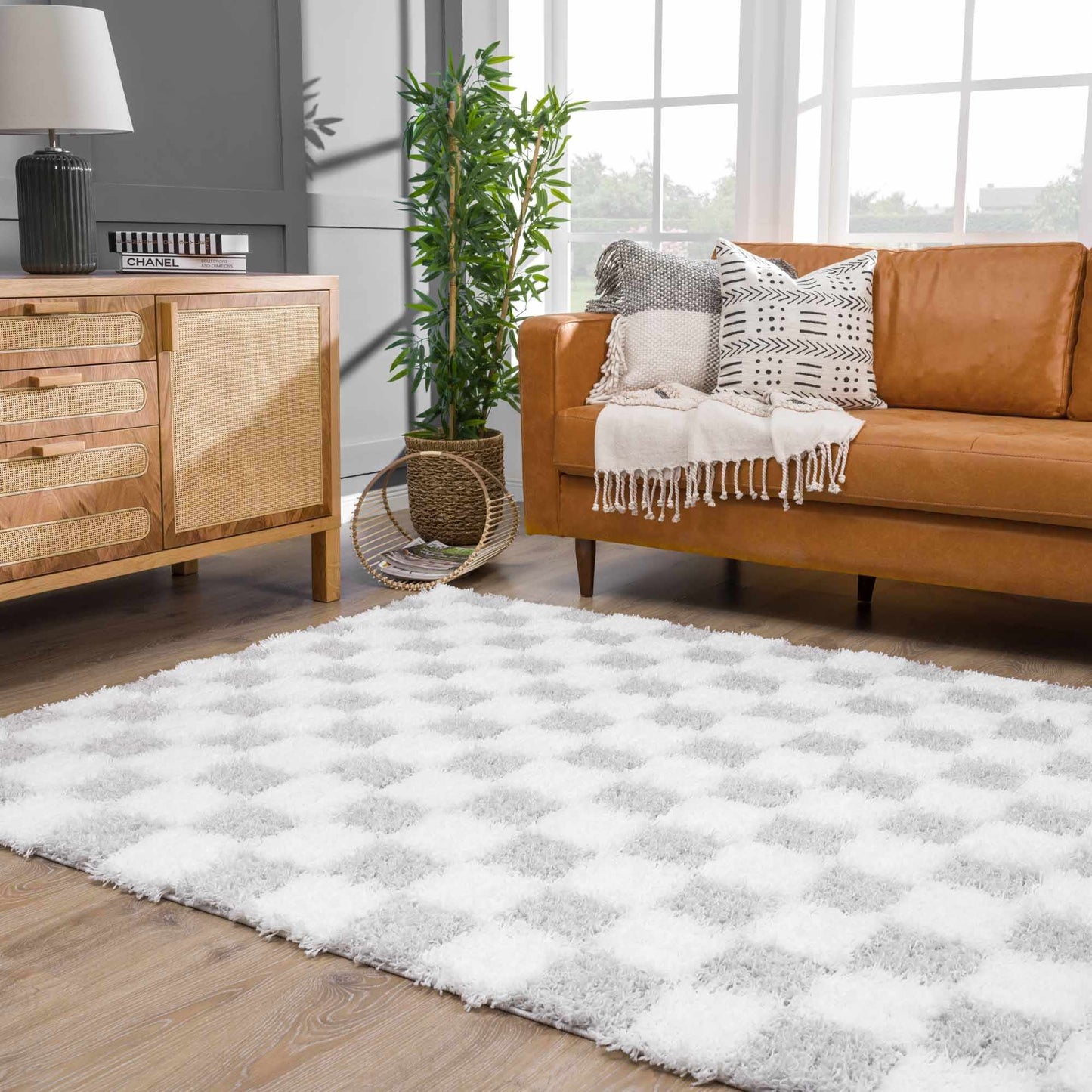 Gray Checkered Area Rug