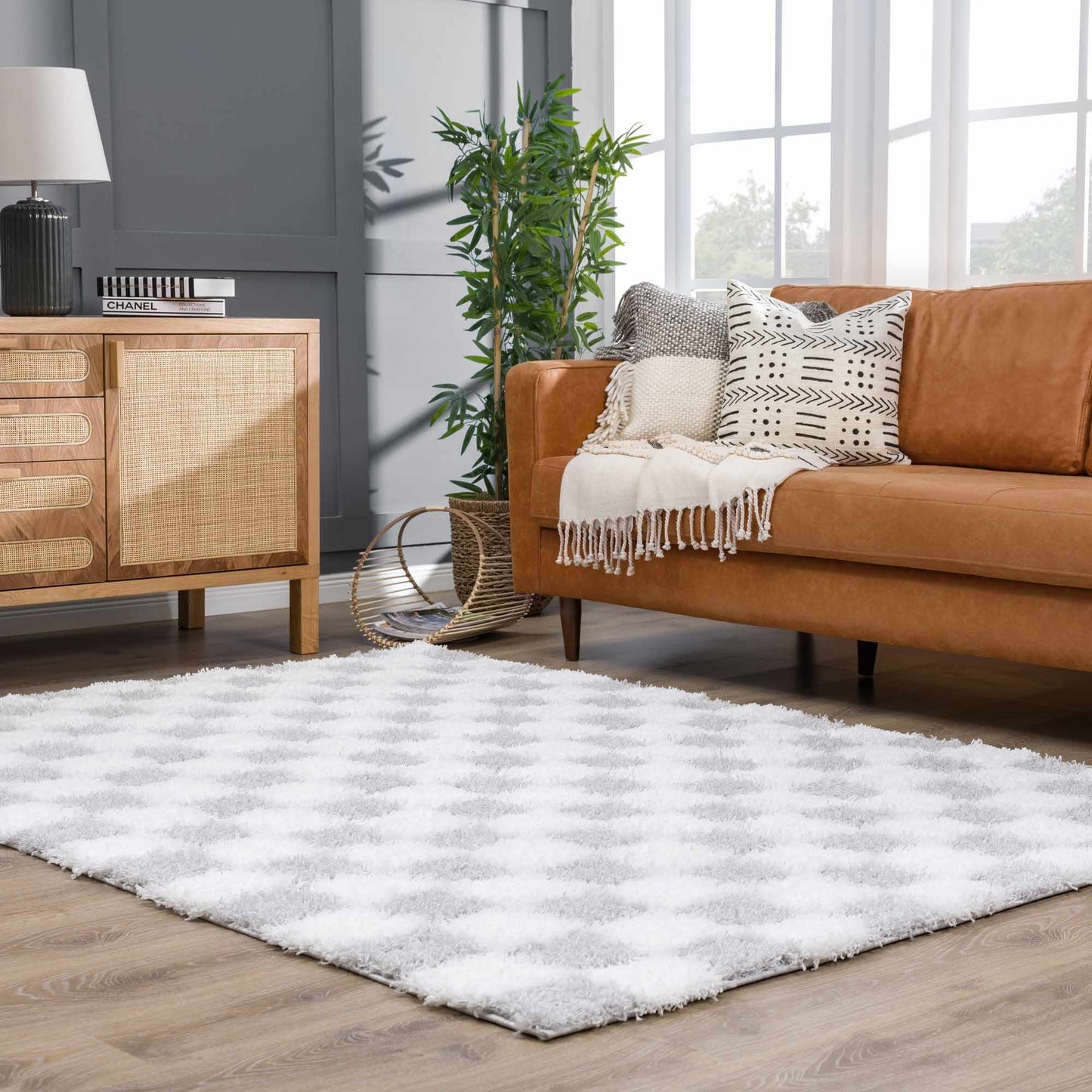 Gray Checkered Area Rug