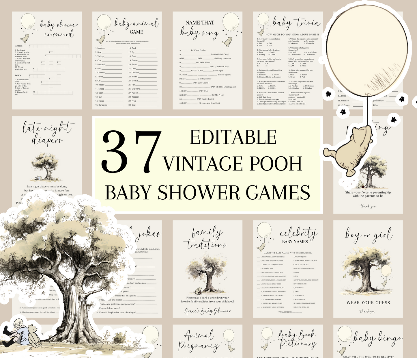 Vintage Winnie The Pooh Baby Shower Bundle