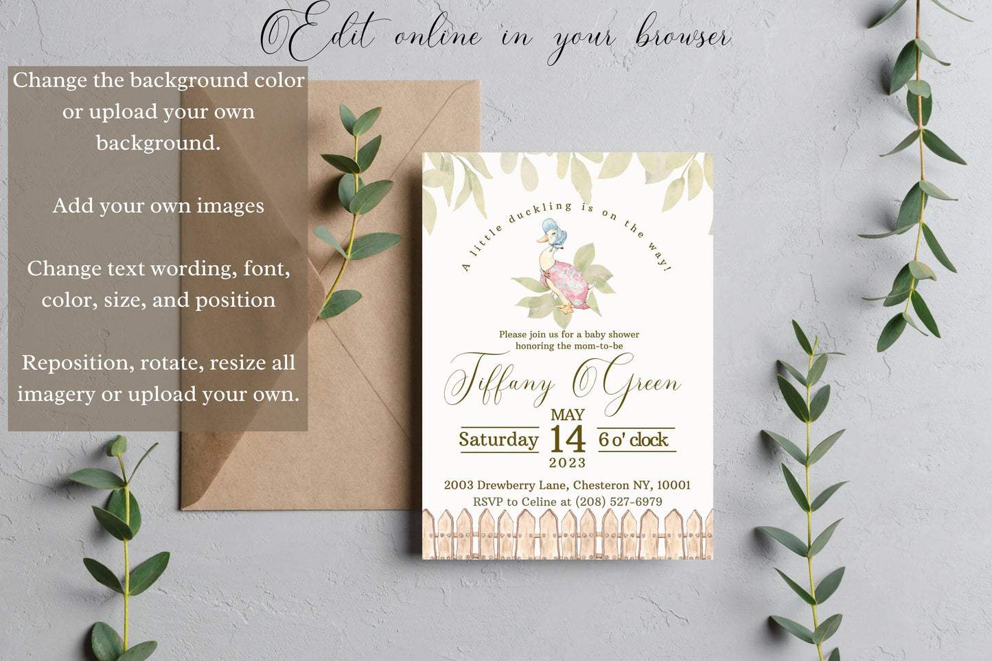 Jemima Puddleduck Baby Shower Invitation Suite Template