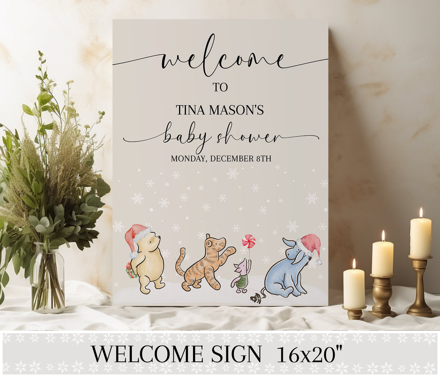 Christmas Pooh Baby Shower Sign Pack