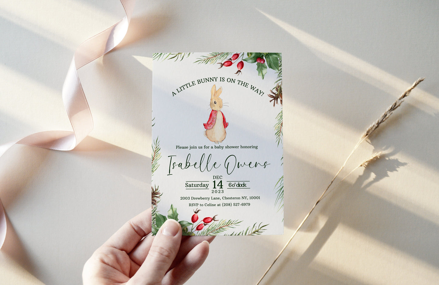 Christmas Peter Rabbit Baby Shower Invitation Suite