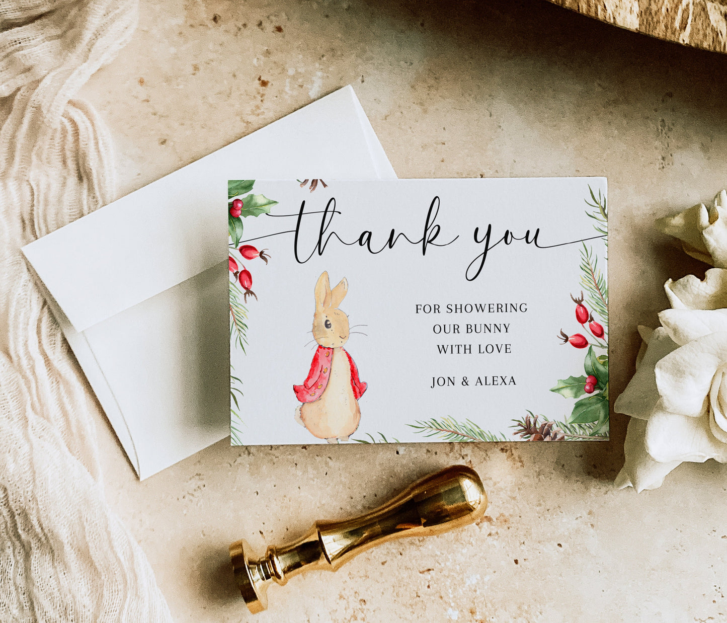 Christmas Peter Rabbit Baby Shower Invitation Suite