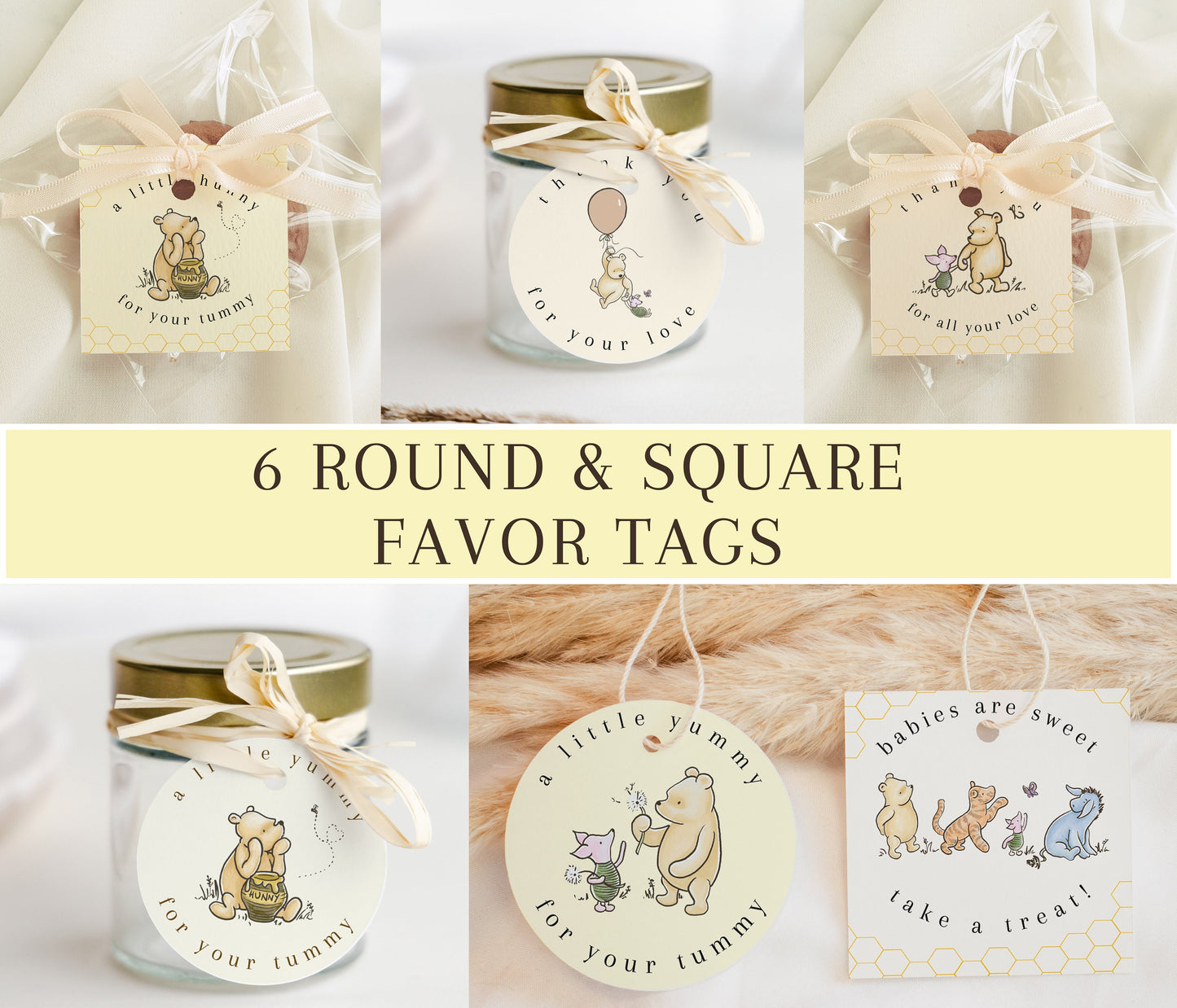 Editable Honey Jar Pooh Bear Tags