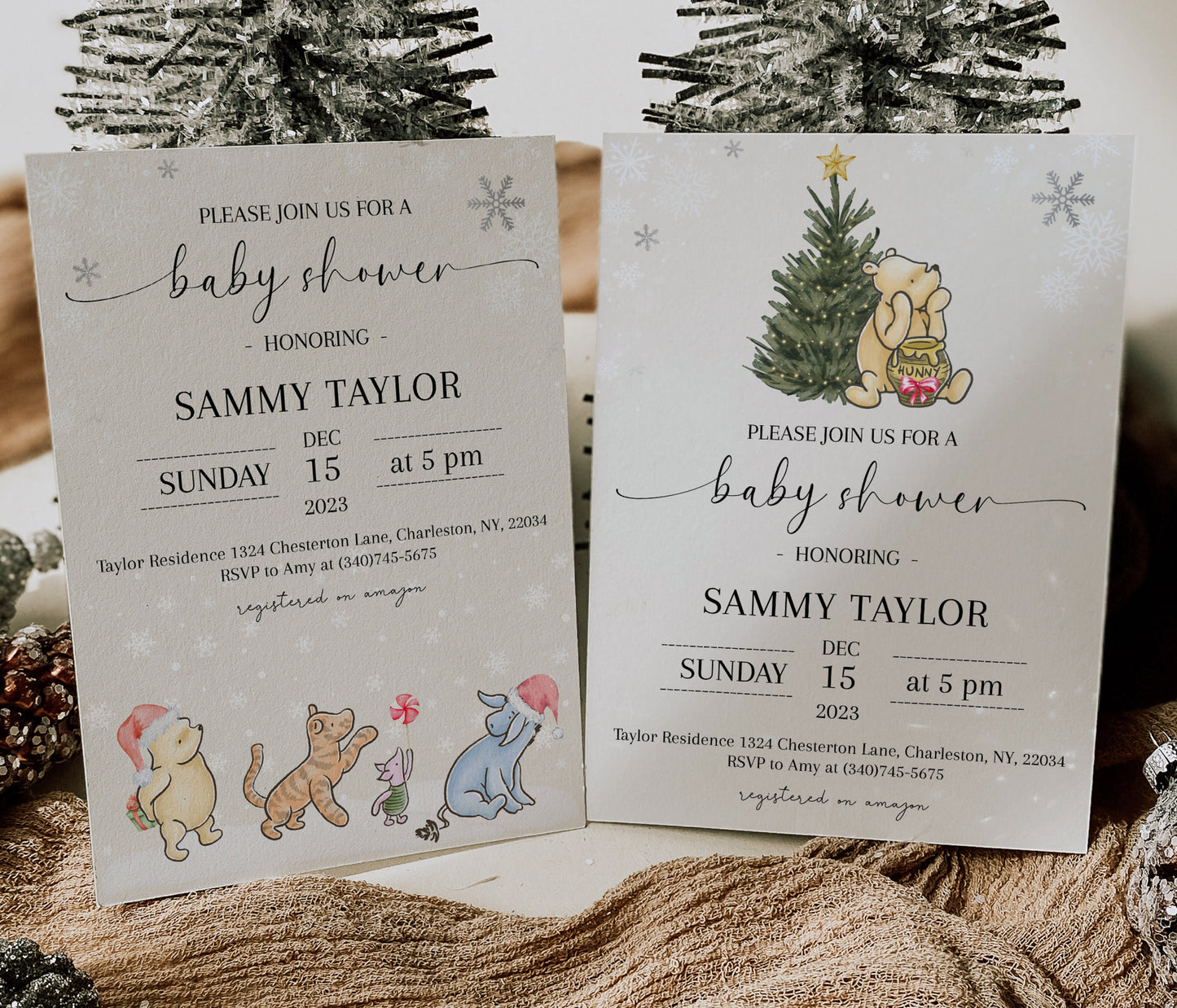 Winter Pooh Baby Shower Invitation Templates