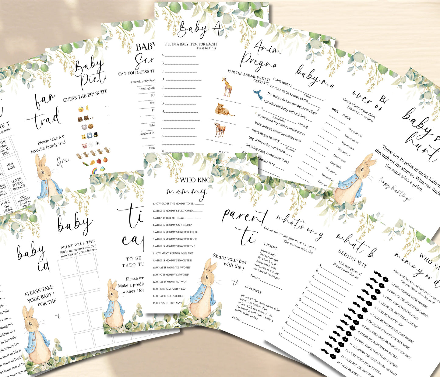 Peter Rabbit Baby Shower Game Pack