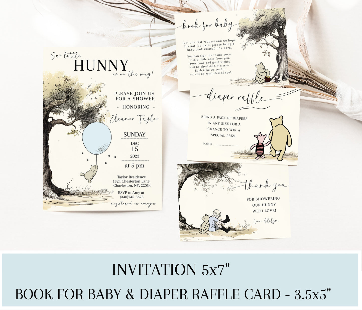 Pooh Bear Boy Baby Shower Invitations