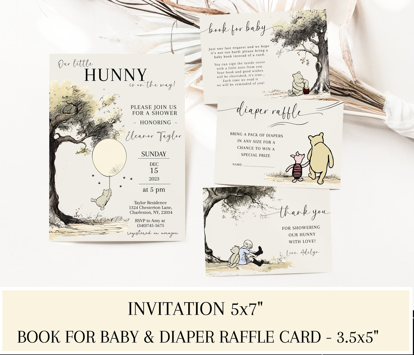 Vintage Pooh Bear Baby Shower Invitations