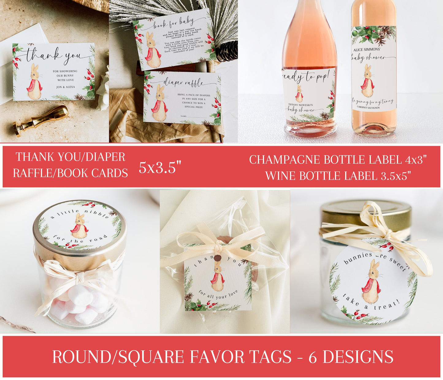 Christmas Peter Rabbit Baby Shower Template Bundle