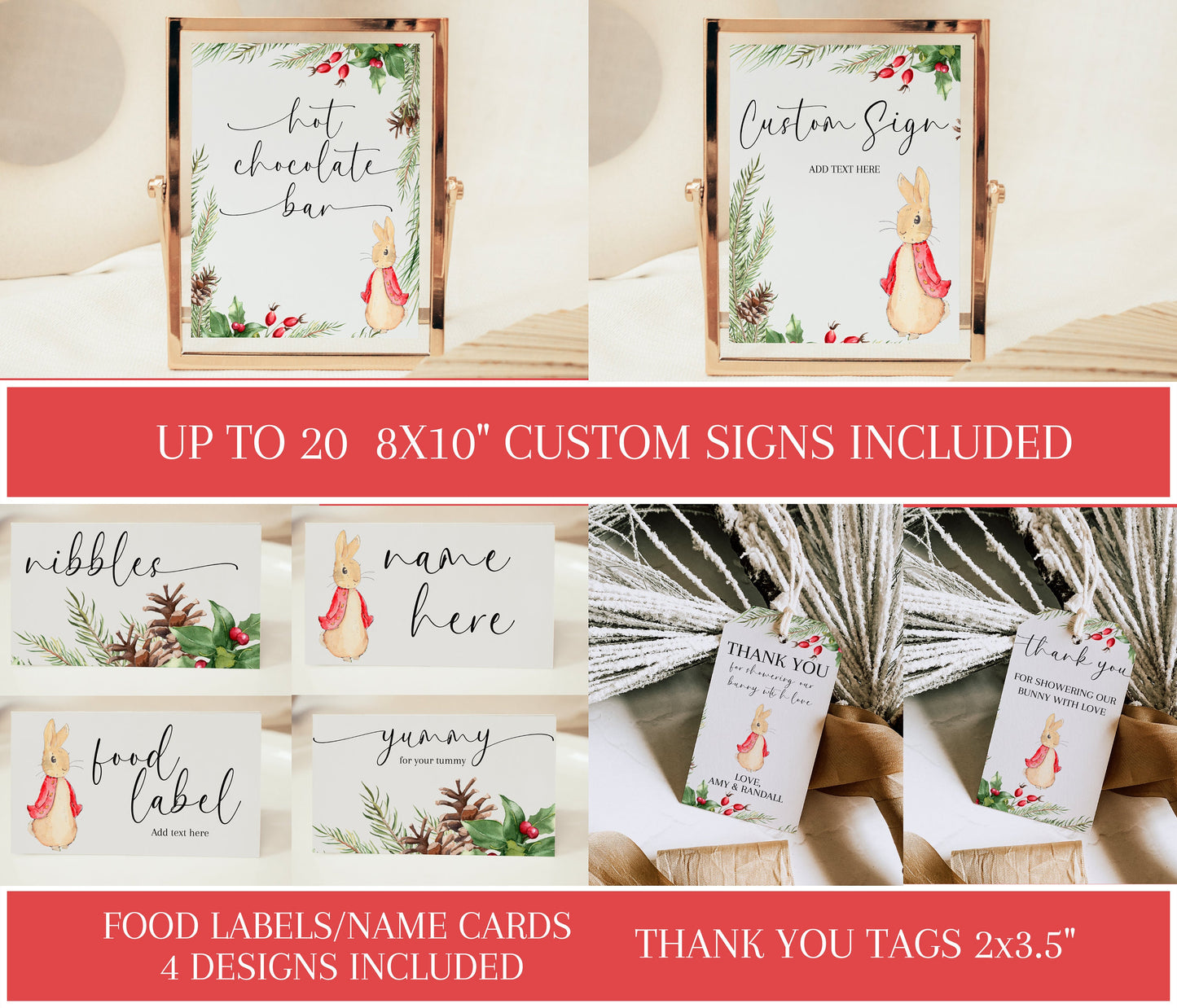 Christmas Peter Rabbit Baby Shower Template Bundle