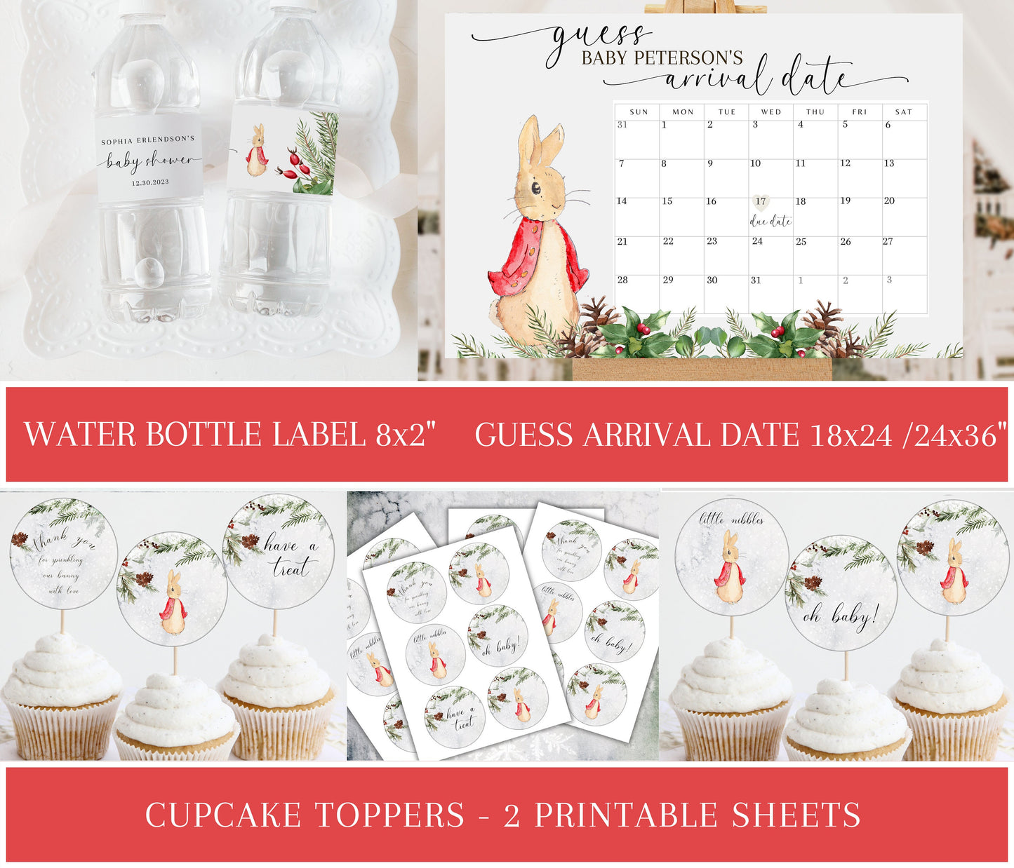 Christmas Peter Rabbit Baby Shower Template Bundle