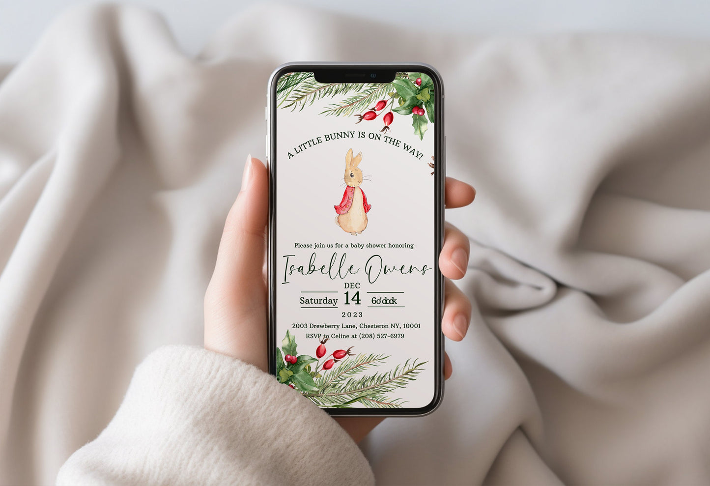 Christmas Peter Rabbit Baby Shower Invitation Suite
