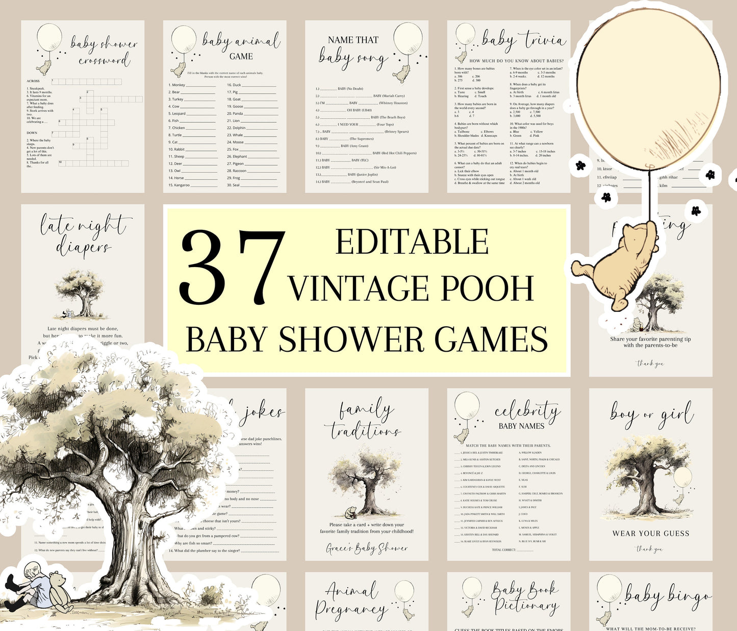 Vintage Pooh Baby Shower Games