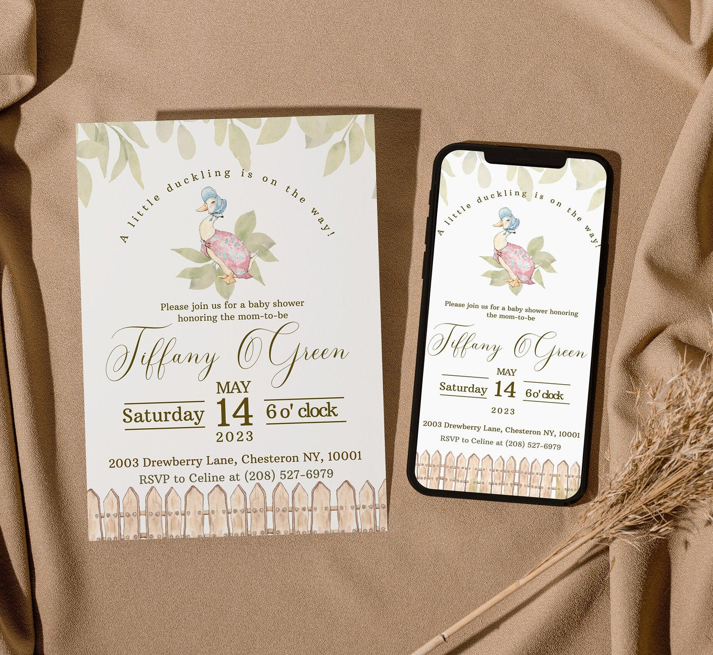 Jemima Puddleduck Baby Shower Invitation Suite Template