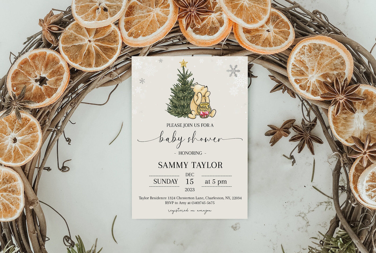 Winter Pooh Baby Shower Invitation Templates