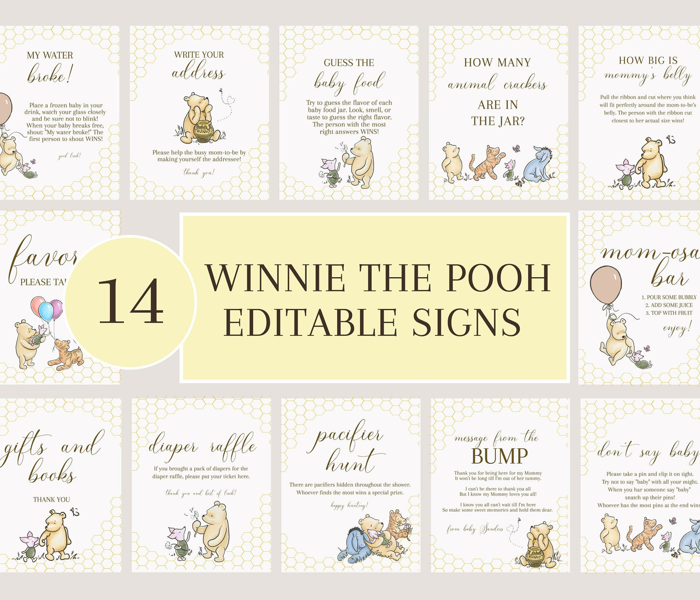 Classic Winnie the Pooh Baby Shower Sign Bundle