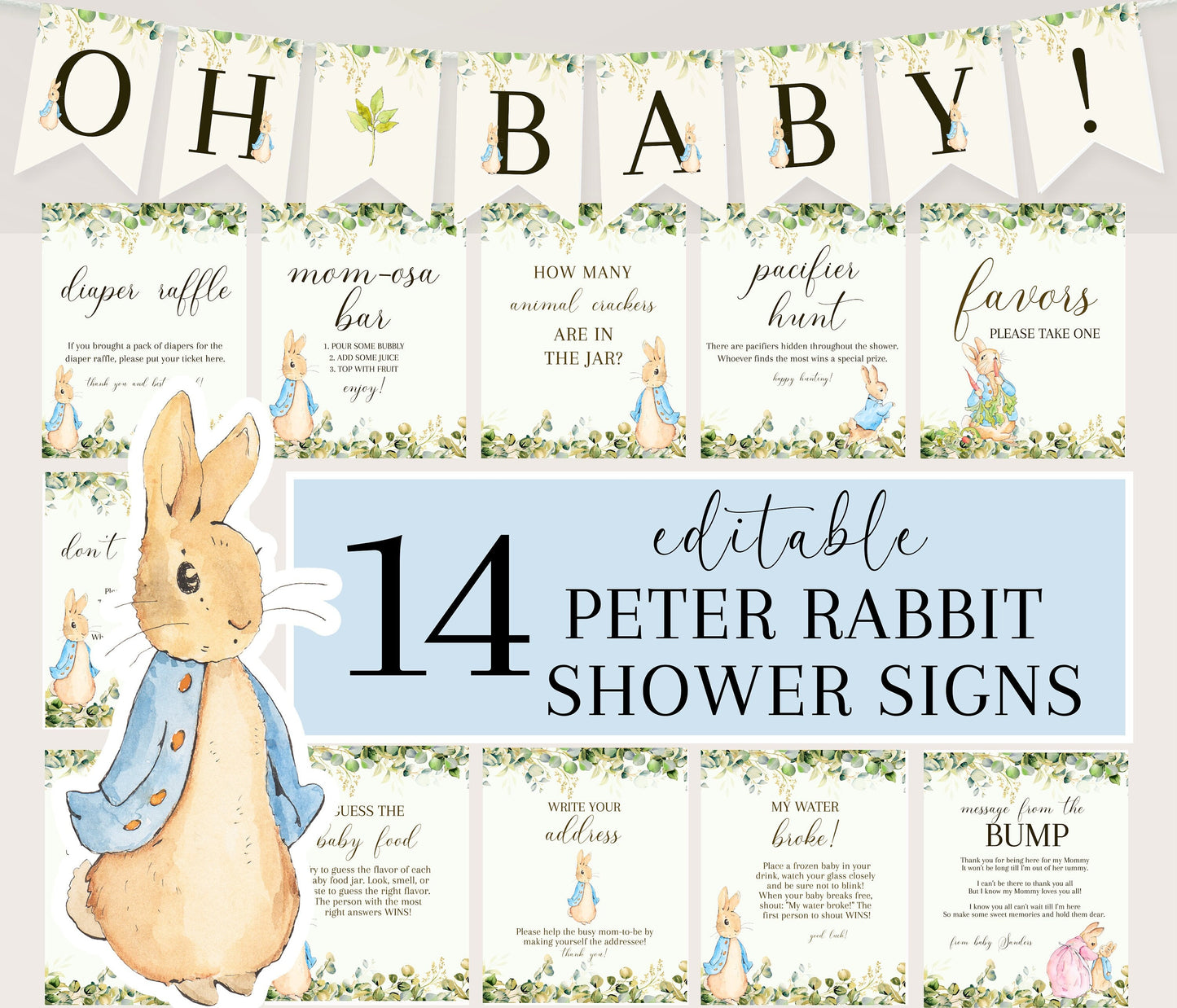 Peter Rabbit Baby Shower Signs Pack