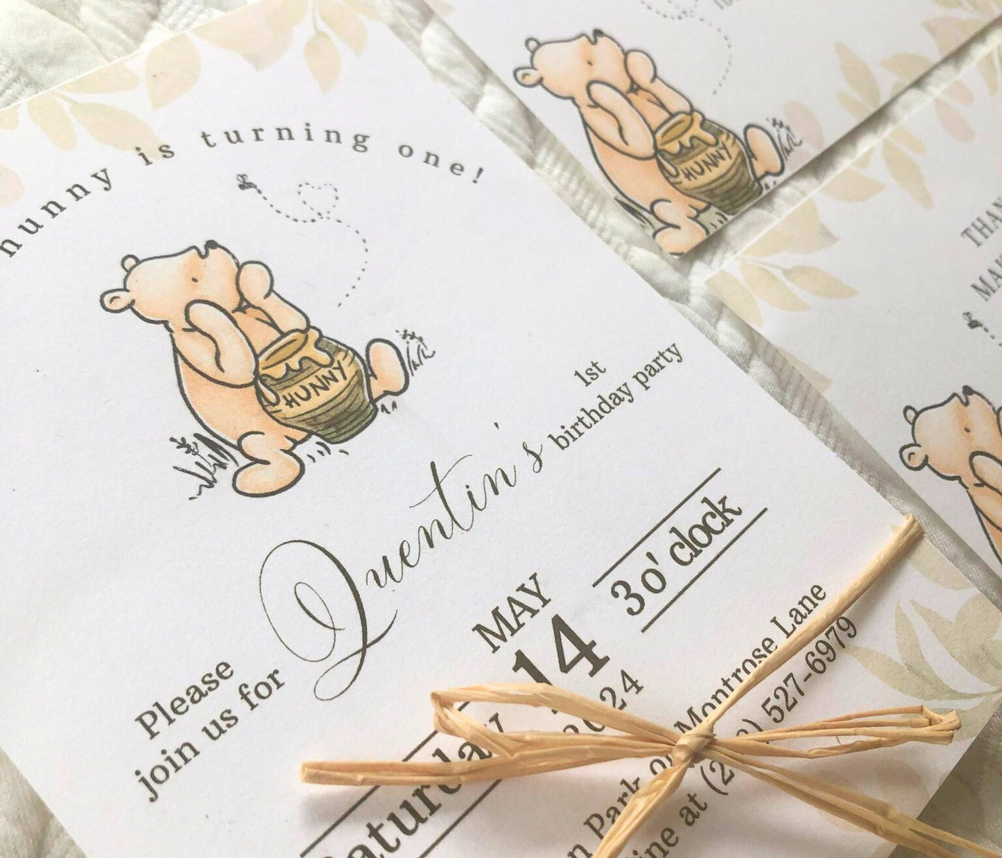 First Birthday Pooh Bear Editable Invitation