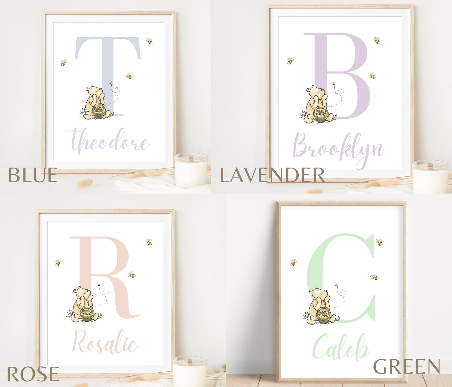 Set of 3 Custom Winnie the Pooh Nursery Digital Prints