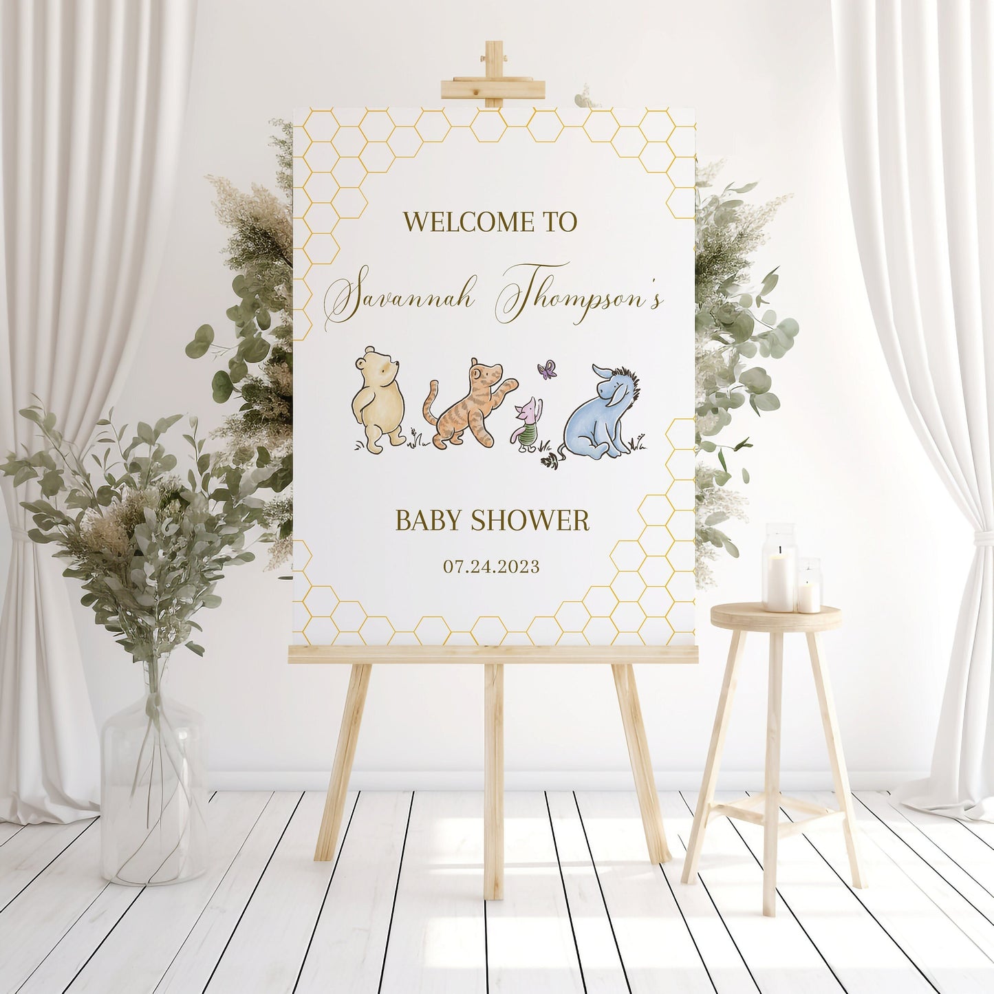 Winnie the Pooh Baby Shower Editable Welcome Sign