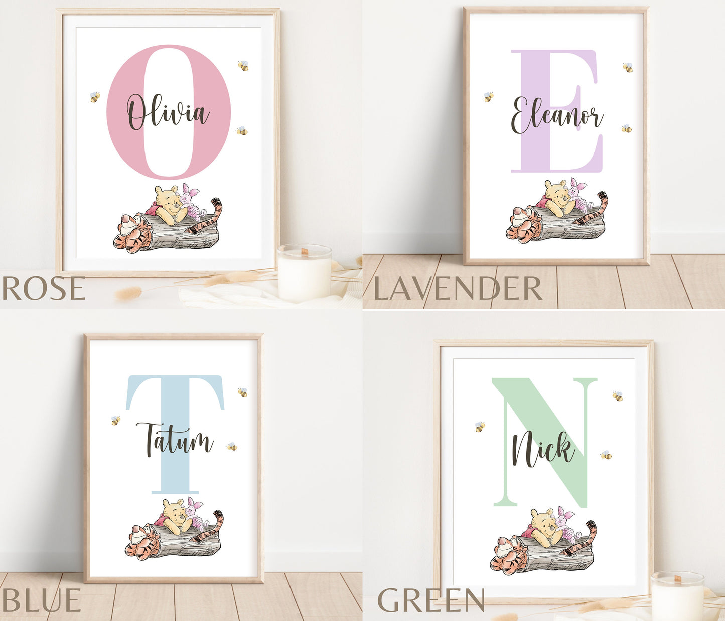 Set of 3 Personalized Name Pooh Nursery Digital Prints