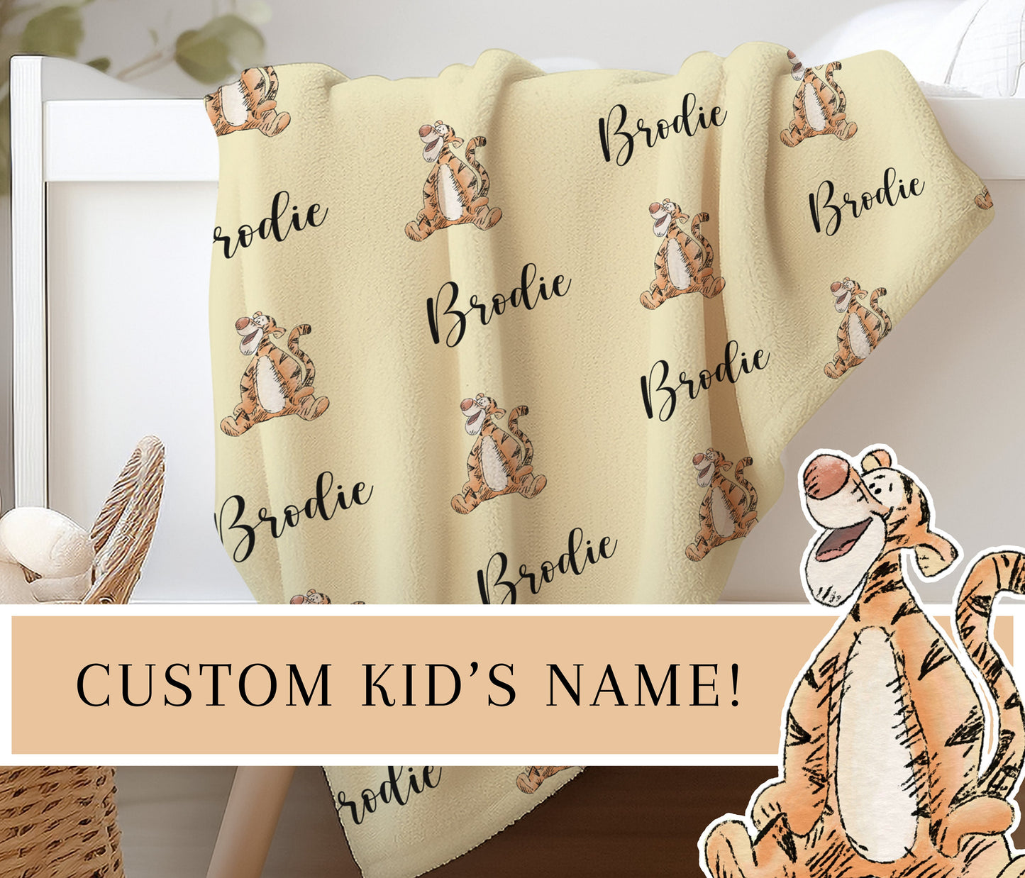 Custom Tigger Kids Fleece Blanket