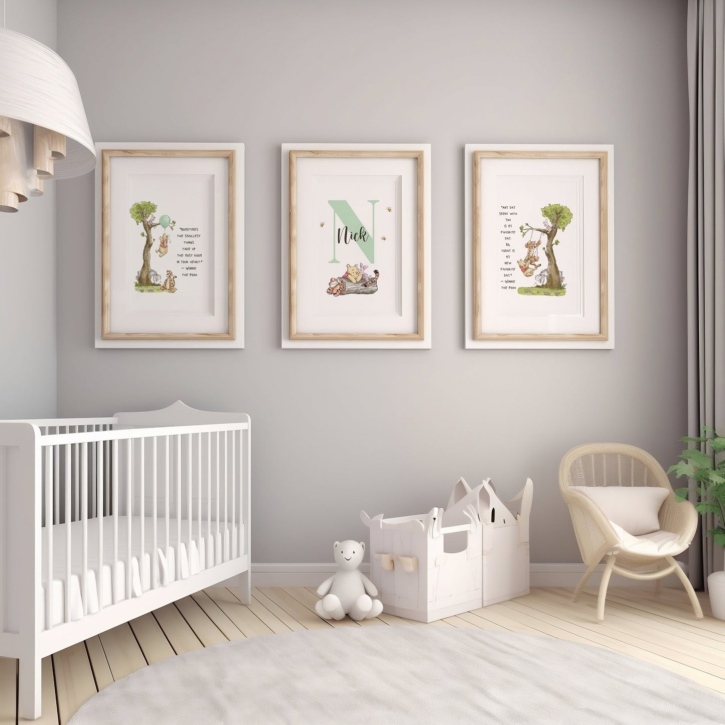 Set of 3 Personalized Name Pooh Nursery Digital Prints