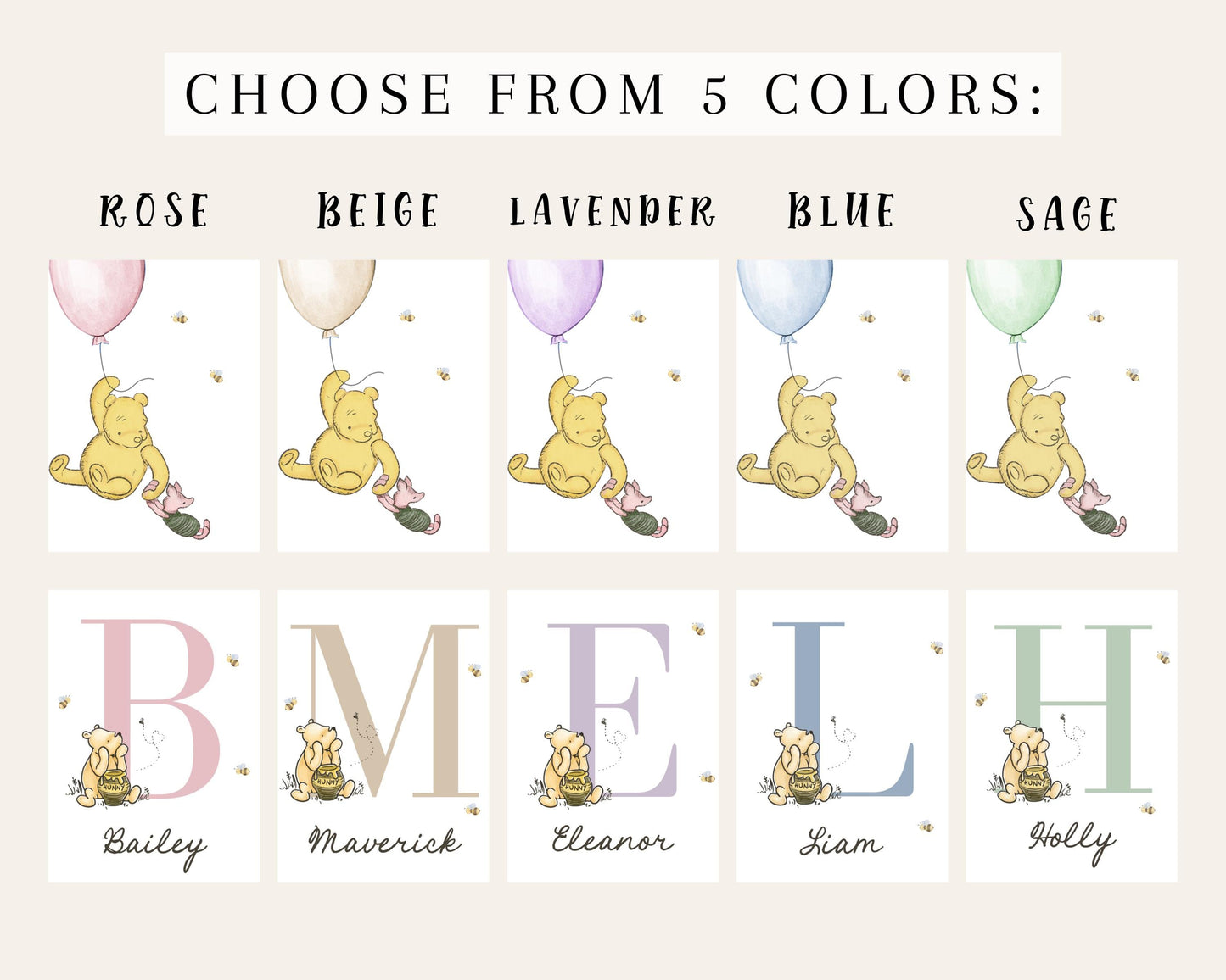 Set of 3 Custom Winnie the Pooh Digital Nursery Prints