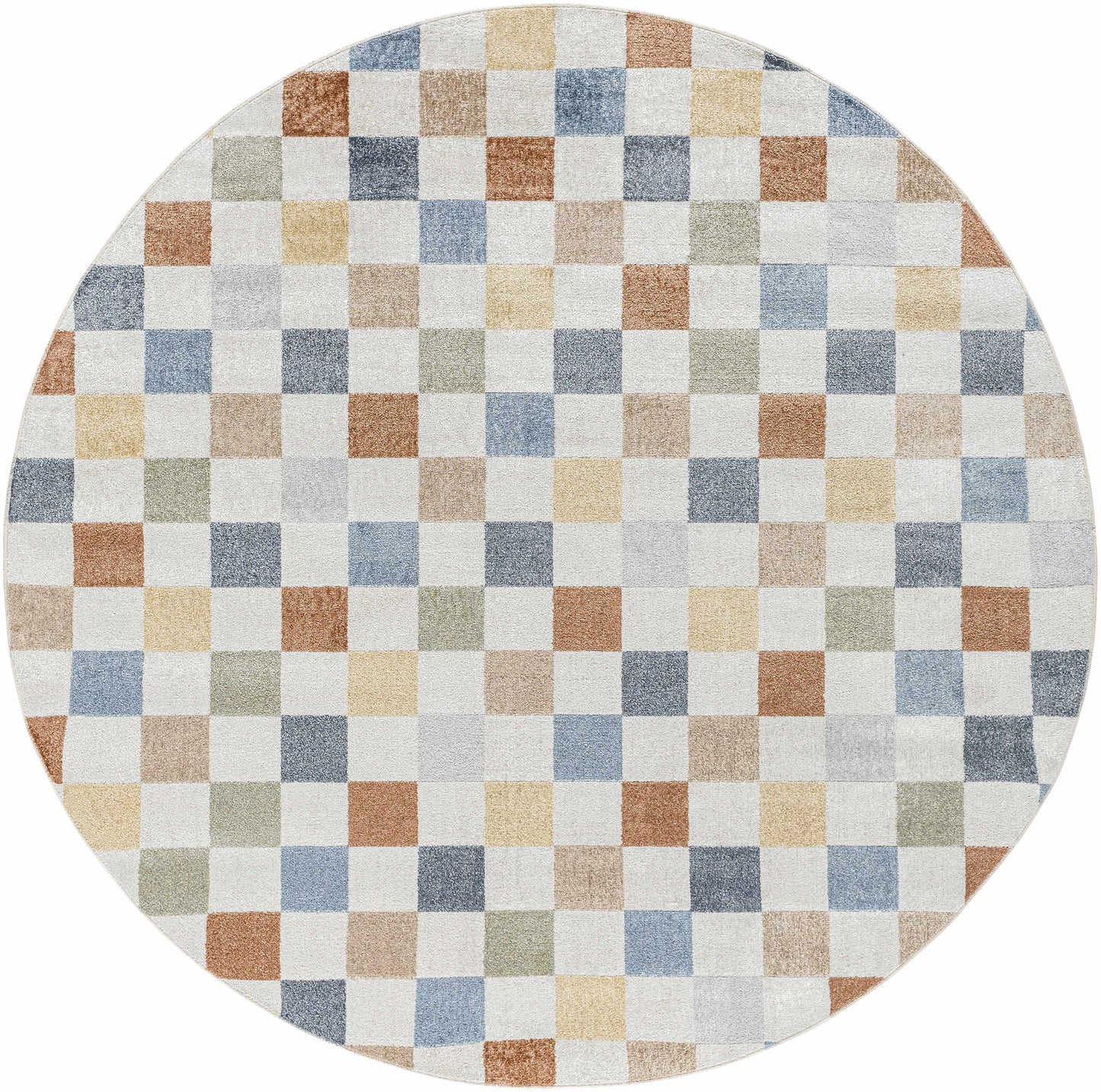 Colorful Terracotta Checkered Washable Rug
