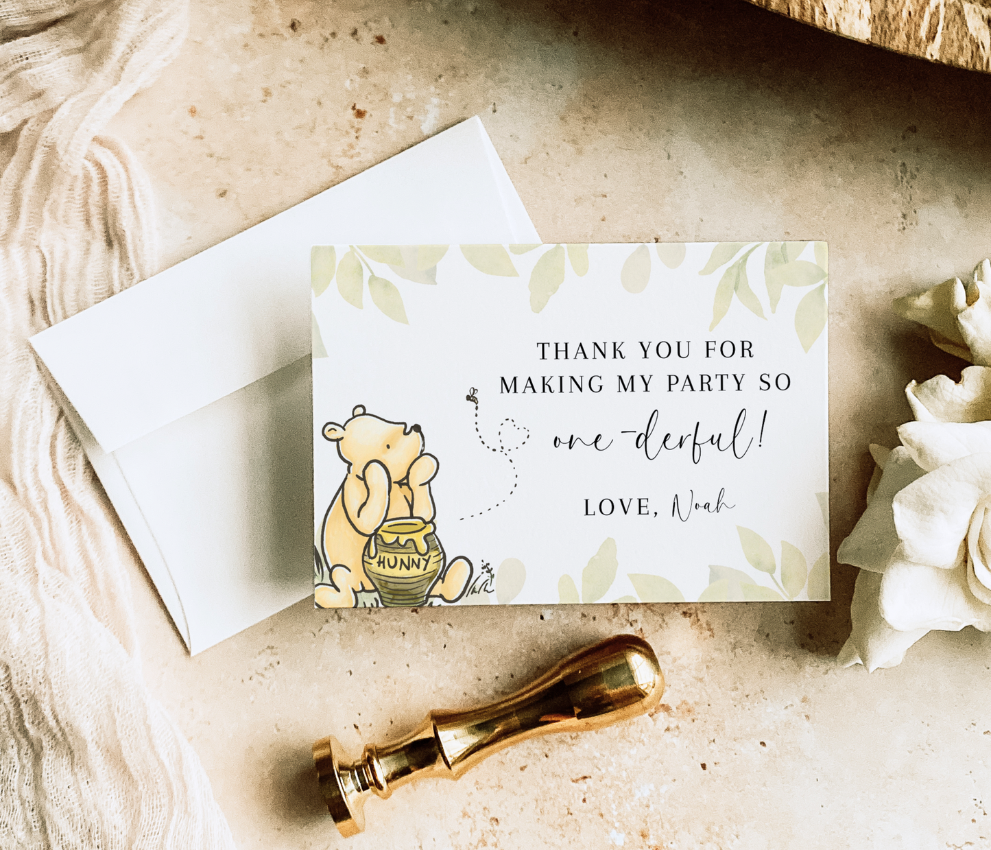 First Birthday Pooh Bear Editable Invitation