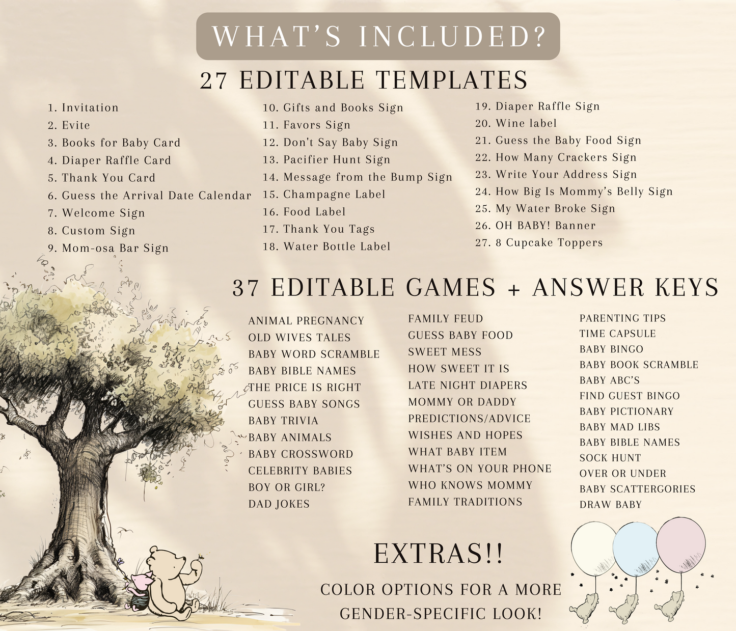 Vintage Winnie The Pooh Baby Shower Bundle