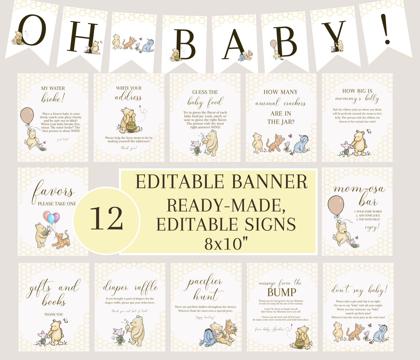 Classic Winnie Pooh Baby Shower Invitation Bundle