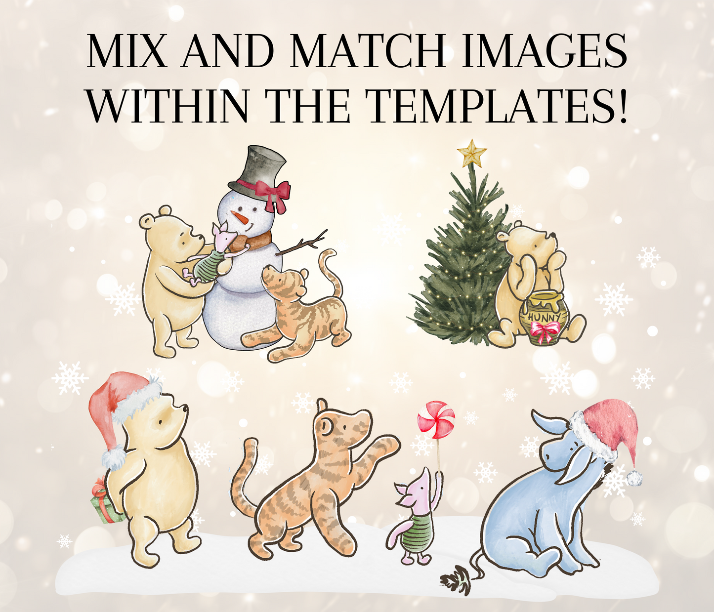 Christmas Pooh First Birthday Invitation Bundle