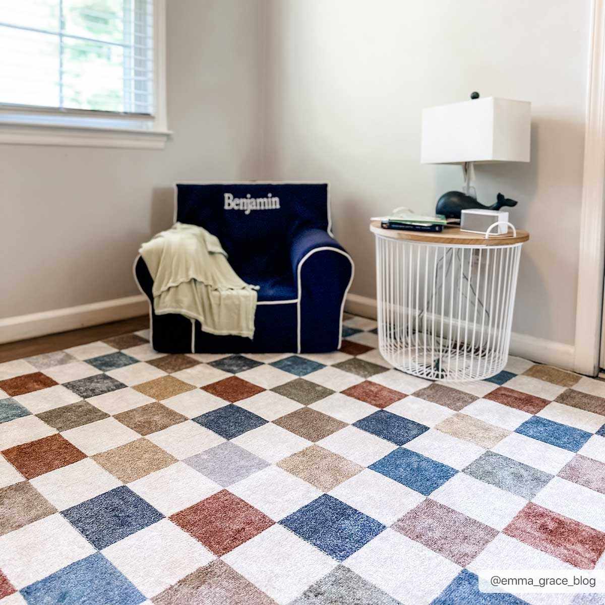 Colorful Terracotta Checkered Washable Rug