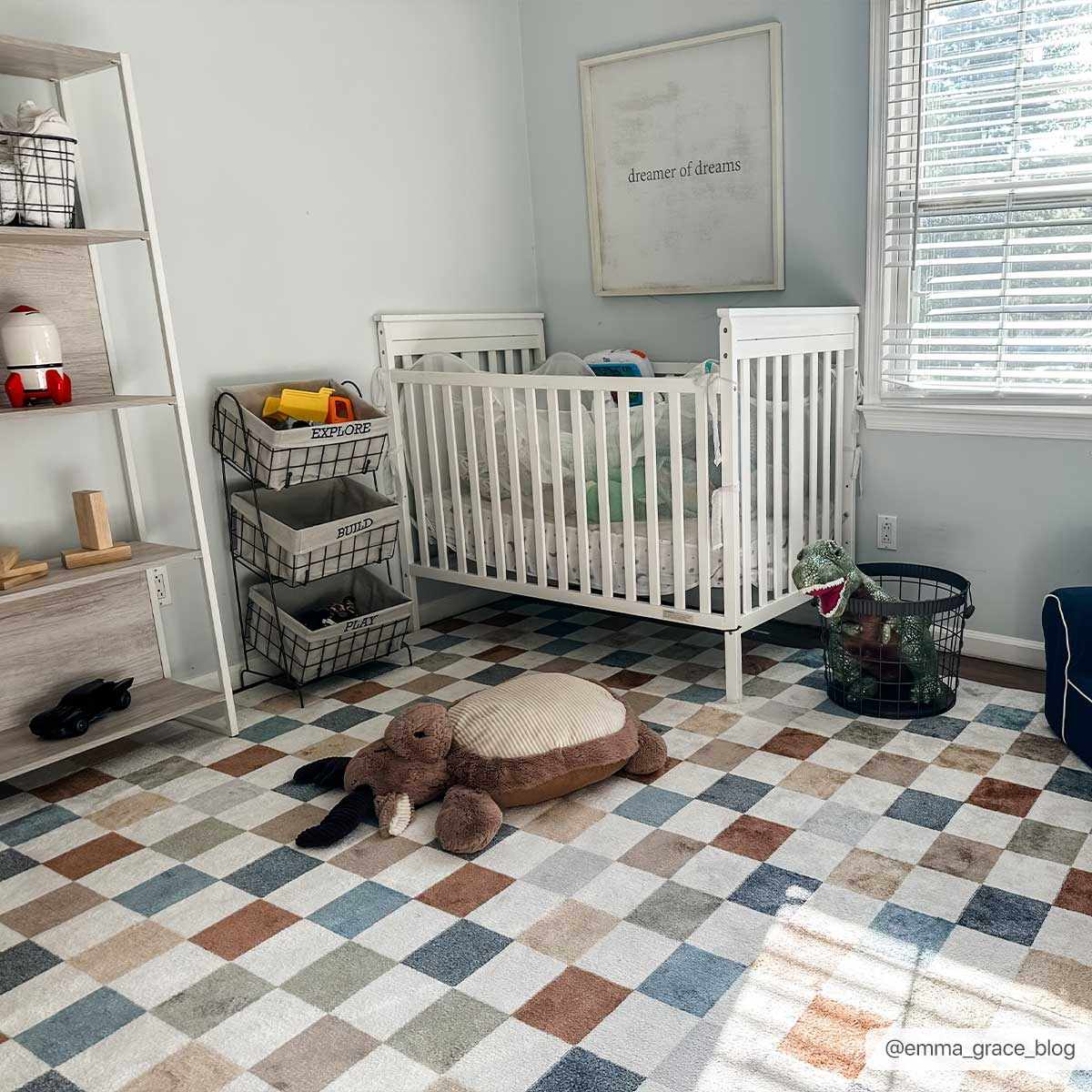Colorful Terracotta Checkered Washable Rug
