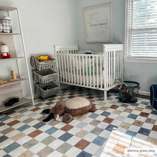 Colorful Terracotta Checkered Washable Rug