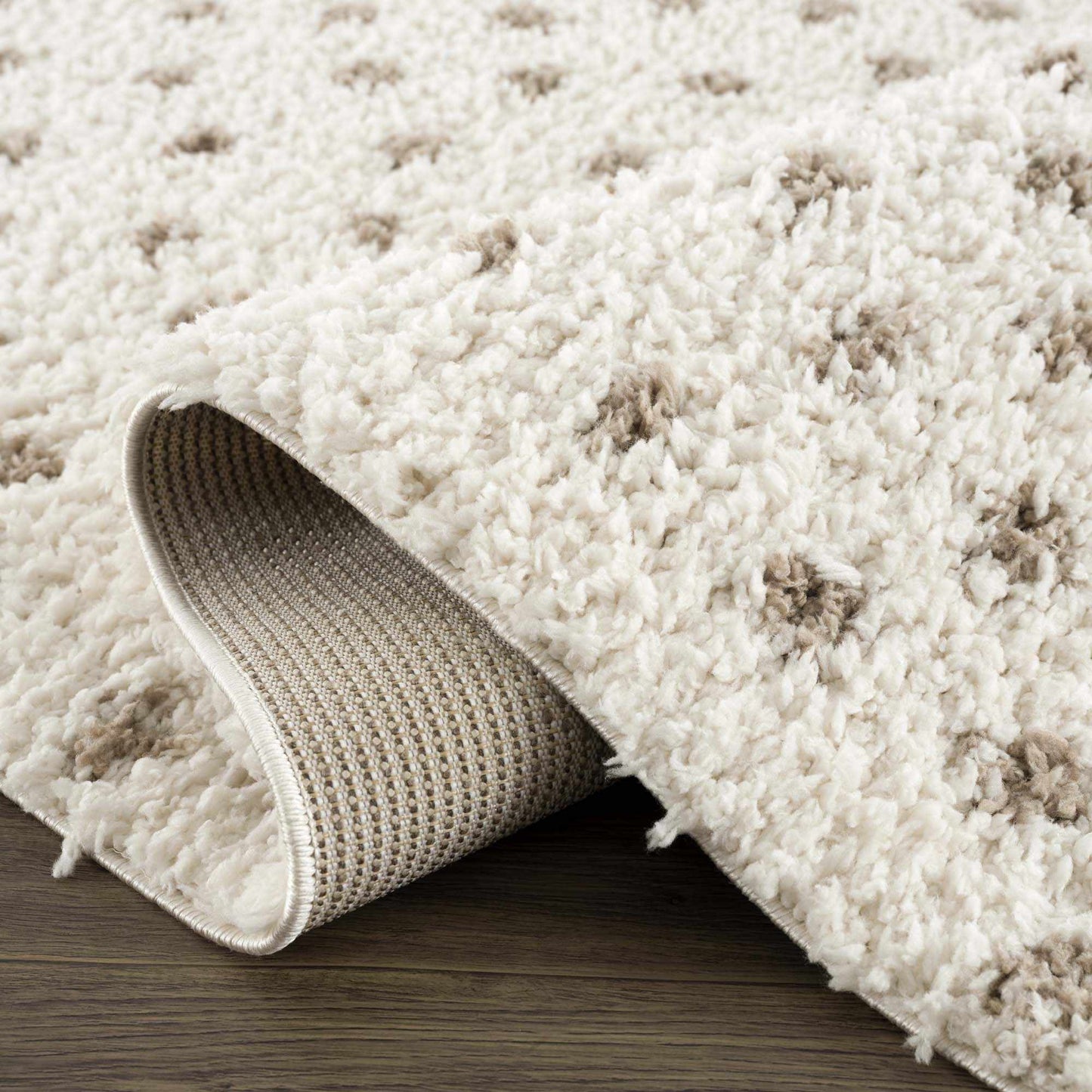 Dotted Cream & Brown Plush Rug