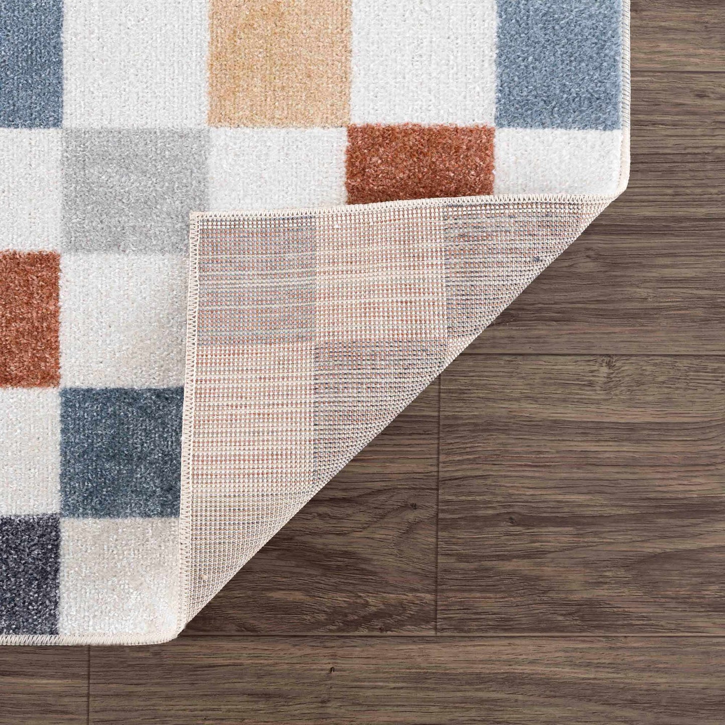 Colorful Terracotta Checkered Washable Rug