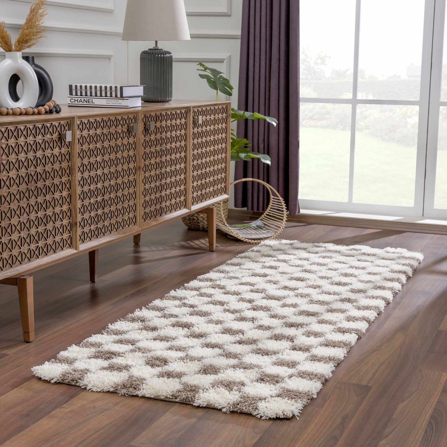 Brown Checkered Area Rug